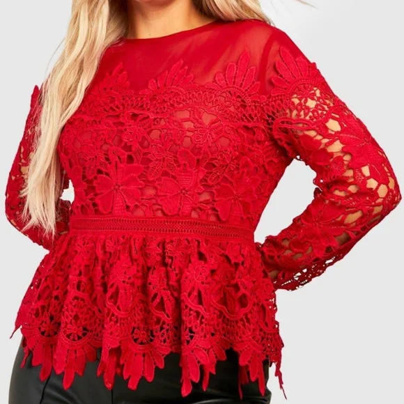 Boohoo red peplum top - Picture 1 of 6
